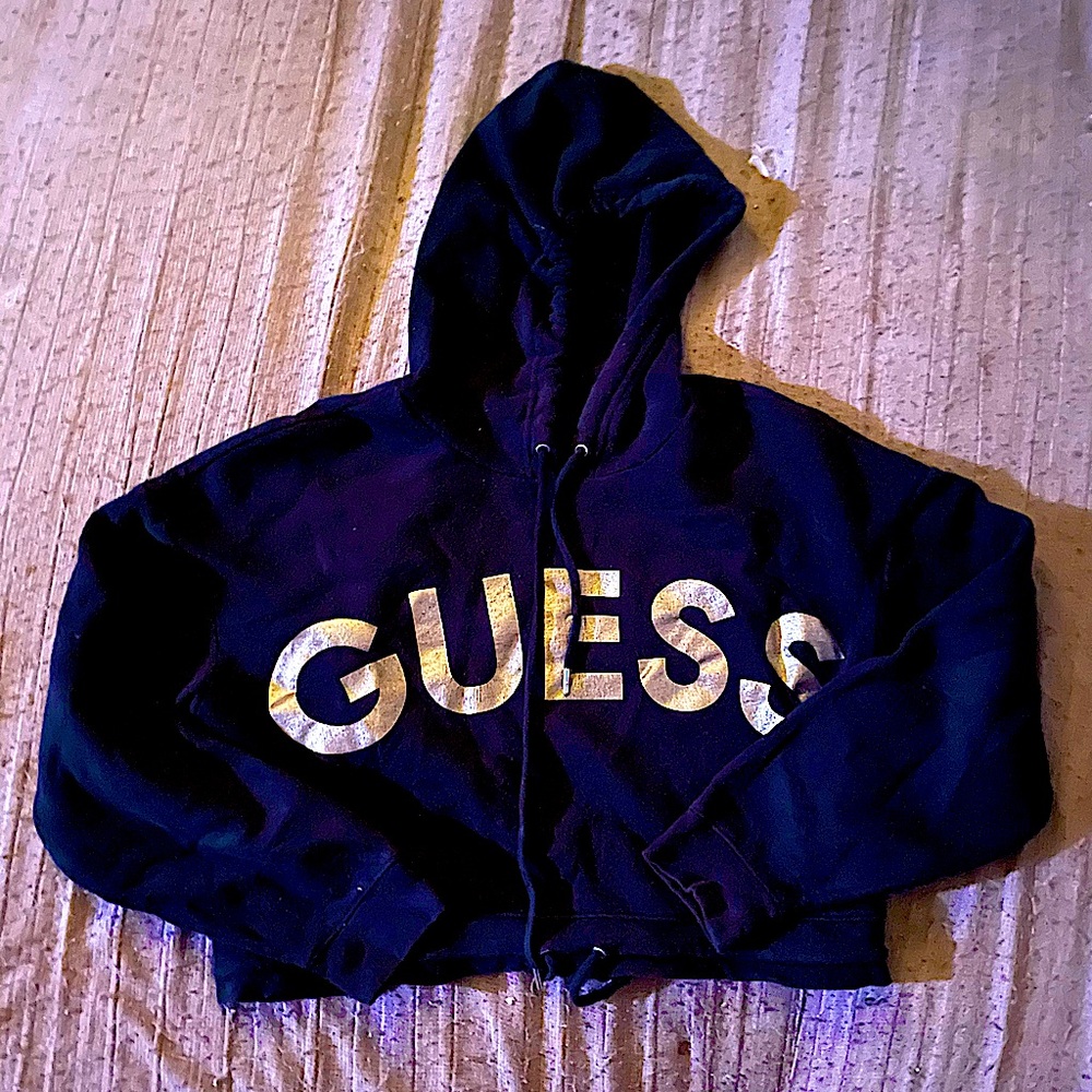 Black Guess Cropped Hoodie